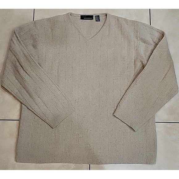 Greg Norman Mens long sleeve V-neck sweater pullover‎ Lambswool silk Sz XL ivory - Picture 1 of 9